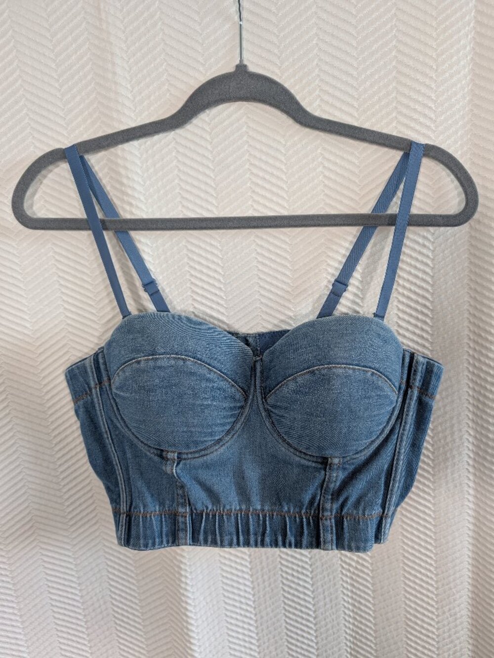 Denim Bustier Crop Top Structured Cups Blue Jean Size XL Y2K Festival Streetwear